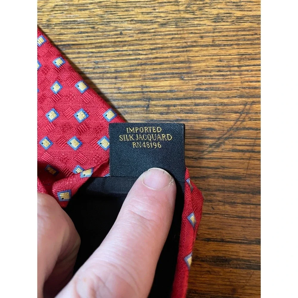 Ferrell‎ Reed for Nordstrom Red Silk Jacquard Geometric Handsewn Mens Tie Luxury